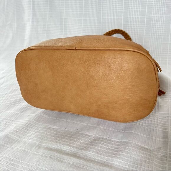 Antik Kraft Roxanne Satchel Camel Tan Braided Handle Faux Leather Women's Bag - Picture 3 of 13